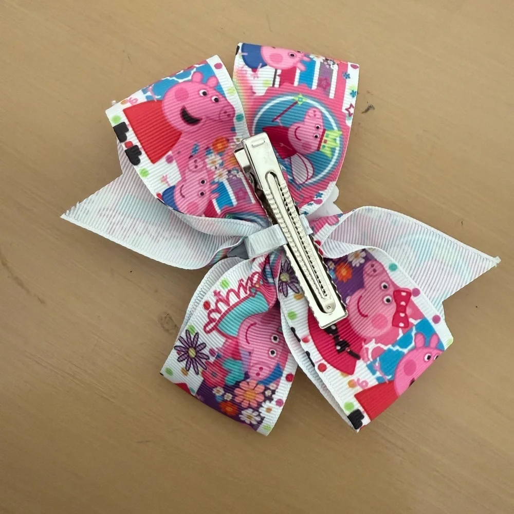Girls Hair Bow Cartoon Pig&Friends Pin‎ Ribbon Ponytail Clip
